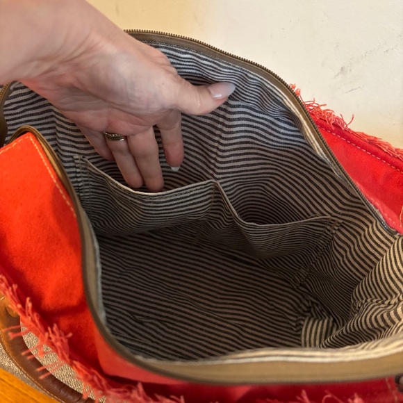 Myra Bag Carroty Upcycled Canvas & Leather Tote Bag - Picture 9 of 11